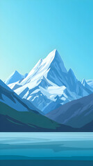 A snow-capped mountain peak rises above a calm lake in a stunning landscape.