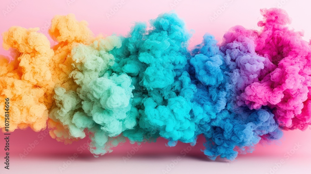 Poster abstract colorful ink clouds on pink background creative design element