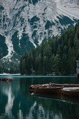 Fototapeta premium snow mountains and lake scenery
