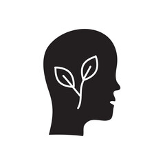 leaves in head icon vector, simple flat black trendy style illustration for web and app..eps