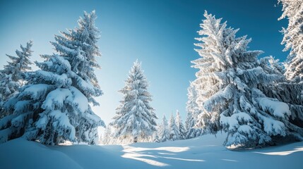 Fototapeta premium A wintry forest scene with snow-covered trees standing