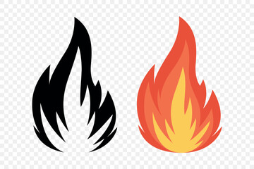 Vector Fire Flame Icon Set. Isolated Campfire, Bonfire, Flame Sign. Front View. Design Template for Outdoor, Camping, Emergency Graphics. Vector Illustration