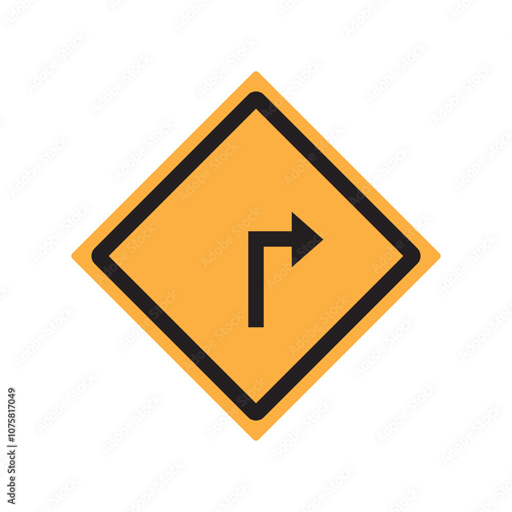 Poster warning right turn arrow road signs, vector flat simple illustration for web and app..eps