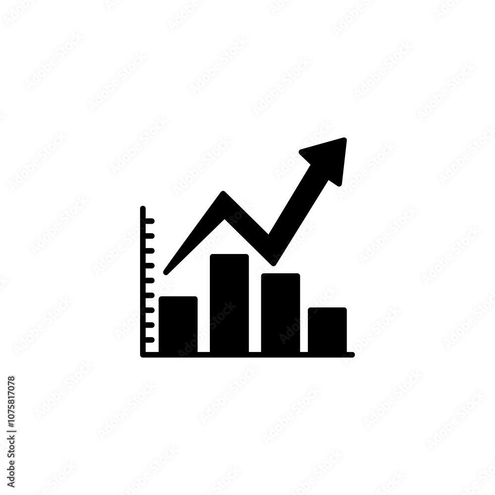 Aufkleber bar graph with arrow icon, vector flat black simple illustration for web and app..eps