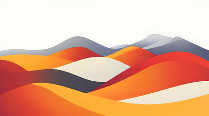 Naklejka premium Abstract landscape with flowing hills in vibrant orange, yellow, red and gray hues.