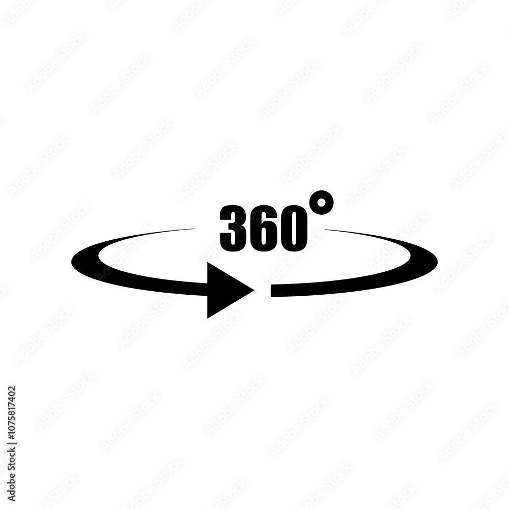 Poster 360 degree view sign. vector flat black simple illustration for web and app..eps