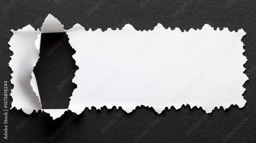 Poster Torn White Paper on Black Textured Background   Blank Space  Copy Space  Design Element