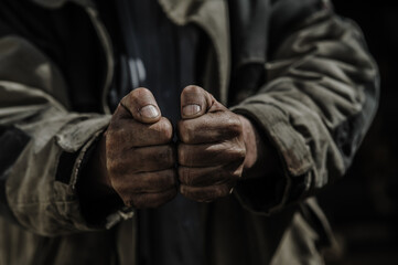 Close up of Caucasian mechanic's dirty hands