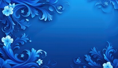 a close up of a blue background with a floral design