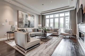 Contemporary living room with modern furnishings and chic decor