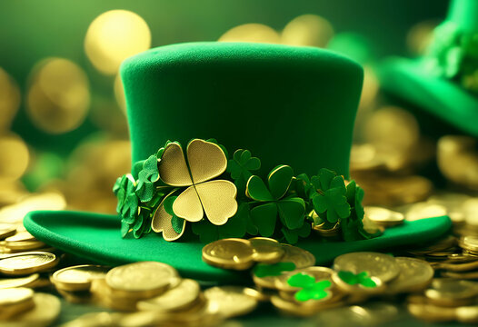 tradition coin leaves bokeh banner event celtic space concept celebration happy culture illustration shamrock march leprechaun background luck festive design shiny holiday day symbol spring many patri