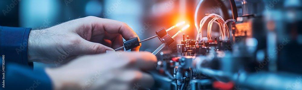 Fototapete A technician adjusts machinery with precision, focusing on intricate components, highlighting a blend of skill and technology in a professional environment.