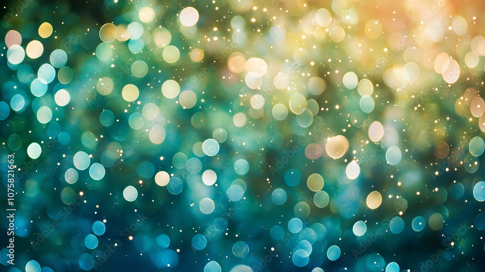 Poster sparkling festive lights: abstract bokeh background with warm and cool tones, creating a mesmerizing