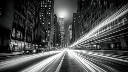 Naklejka premium City Street at Night with Light Trails