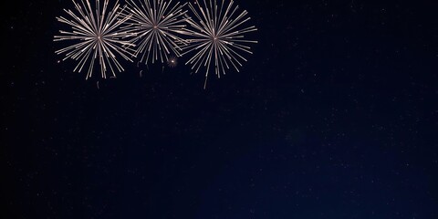 Obraz premium A bunch of fireworks shooting upwards in the sky above a dark blue background filled with bright, glowing stars and constellations, sky, fireworks