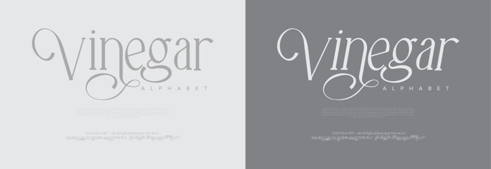 Vinegar typography beauty fashion elegant minimalist serif italic fonts decorative wedding vintage retro logos. Minimal luxury font alphabet logo. Vector illustration