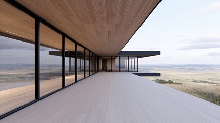 Modern House Terrace with Panoramic View of Countryside