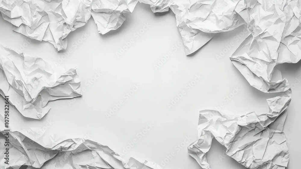 Poster crumpled white paper frame blank background texture abstract design copy space