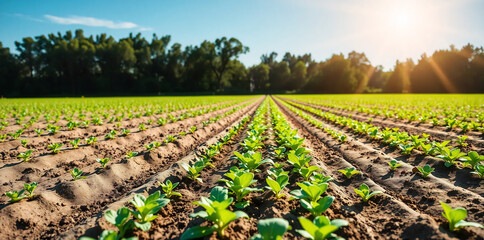 Field planted on a sunny day Agriculture agro industry Innovations technologies