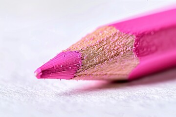 Close up of pink color pencil on white background. Macro. Pink October concept