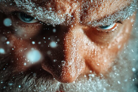 German Christmas Greeting Card with Santa Claus Hat in Snow on Black Background - Frohe Weihnachten