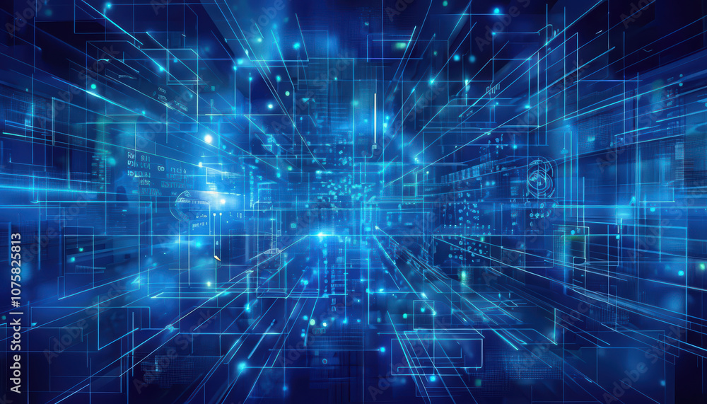 Aufkleber digital abstract background featuring blue lines and glowing elements, ideal for depicting technolog