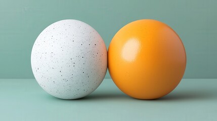 Abstract 3D Spheres  White Speckled and Orange Sphere on Green Background