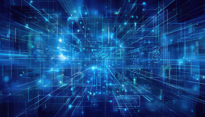 Digital abstract background featuring blue lines and glowing elements, ideal for depicting technology, data networks, and futuristic concepts