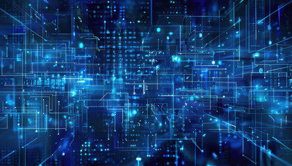 Obraz premium digital abstract background featuring blue lines and glowing elements, ideal for technology and network applications, conveying sense of innovation and connectivity