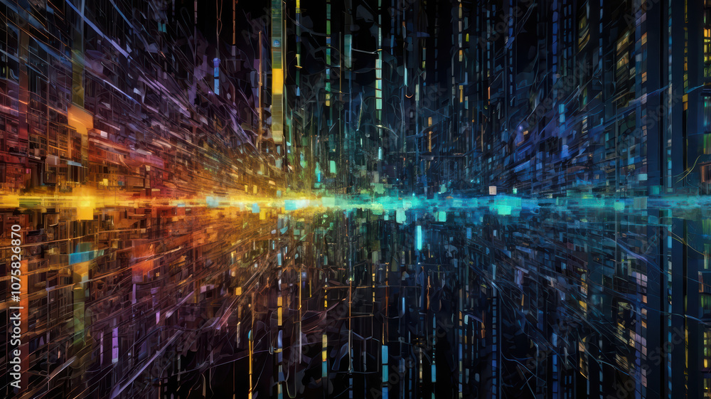 Poster digital abstract background with vibrant colors and dynamic lines, ideal for depicting technology an