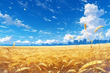 Illustration, Wheat field in anime style