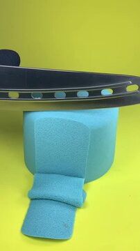 Anti stress satisfying asmr relaxing video of sandcutting and clay crushing.	