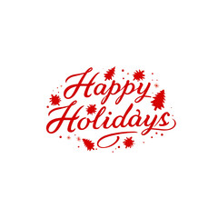 Happy Holidays fancy red text letters on transparent background