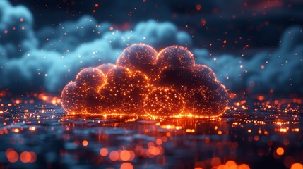 Cloud Computing Concept with Digital Data and Blue Background