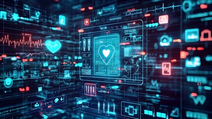 Obraz premium Glowing Digital Health Ecosystem Connecting Patients Doctors and for Seamless Real Time and Personalized Care