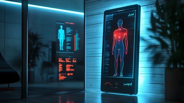 Futuristic Smart Mirror Displaying Personalized Health and Fitness Data