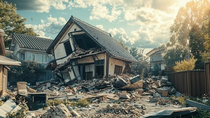 巨大地震による日本家屋の倒壊
