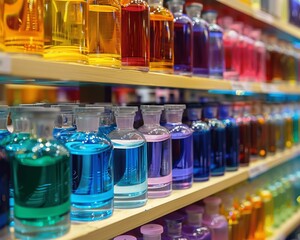 Colorful Glass Bottles and Specialty Chemicals in Cosmetics Exhibition