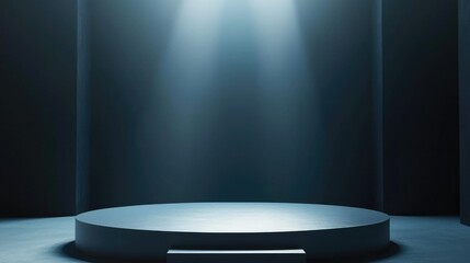 Fototapeta premium A Circular Platform with a Spotlight in a Dark Room