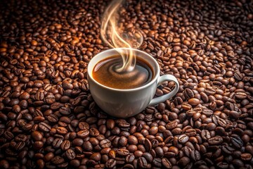Fototapeta premium a cup of coffee with a saucer of coffee beans on top of it