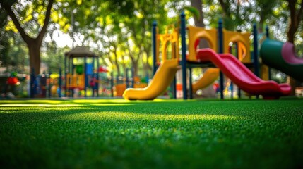 Close Up View of Green Artificial Grass in a Playground
