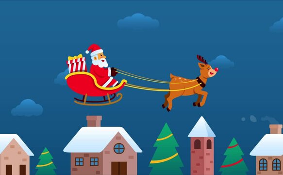Flying Winter Deer Across Christmas Night