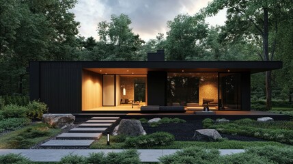Obraz premium Modern Black House in the Woods