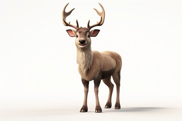 Fototapeta premium Charming cartoon deer standing proudly in a minimalist, bright setting. Generative AI
