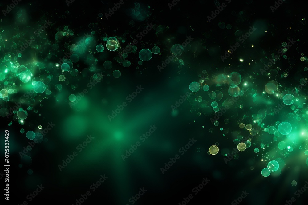 Poster mystical green bokeh lights creating an enchanting atmosphere at night. generative ai