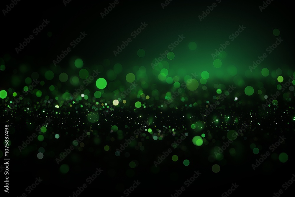Poster sparkling green bokeh lights create a magical atmosphere in a dark setting. generative ai