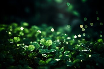 Glowing green foliage illuminated by soft light during a tranquil evening. Generative AI