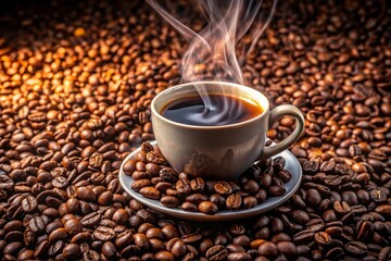 Fototapeta premium a cup of coffee with a hot drink on top of it