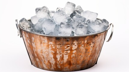 Charming copper bucket filled with glistening ice cubes for summer gatherings. Generative AI