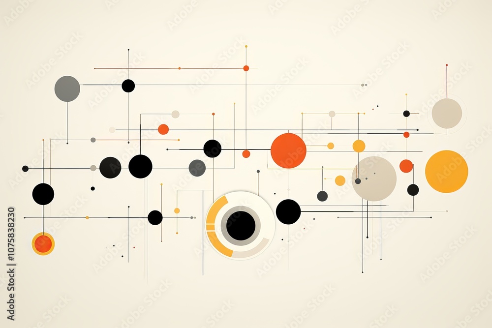 Poster abstract geometric design with circles and lines in muted colors on cream background. generative ai